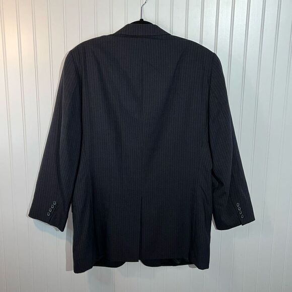 Jos A Bank 100% Wool Suit Jacket Men 46 Regular Black Pin Striped Sport Coat - Picture 8 of 13